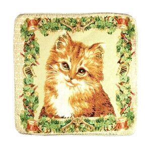 Christmas Kitten Tapestry Pillow Cover Sham Orange Cat Design Satin Cord Gift